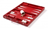 Leather Backgammon Set in Red w/ Leather Pieces (7)